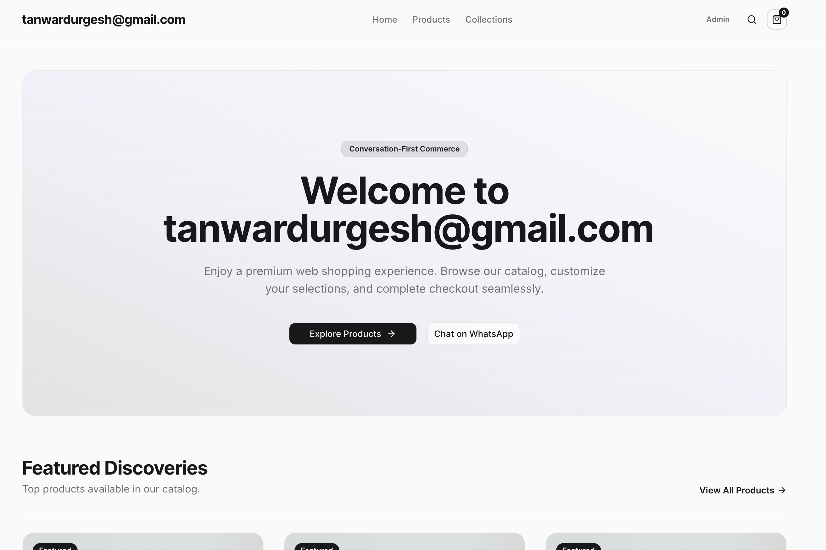 Convia headless storefront desktop product catalog for custom merchant domain.